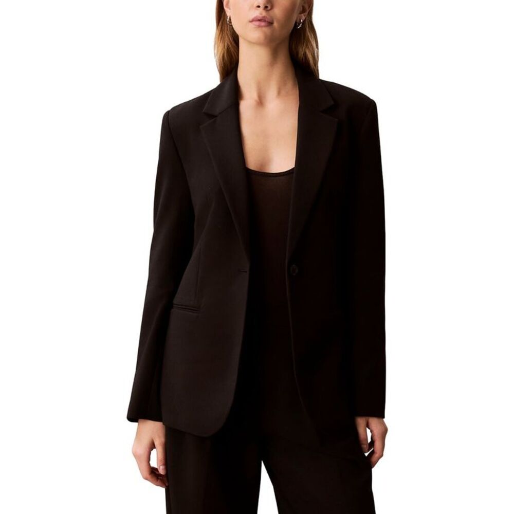 Calvin Klein Womens Smooth Stretch Cinched Blazer, Black